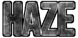 The haz.ee logo: the word HAZE in scratched chrome lettering